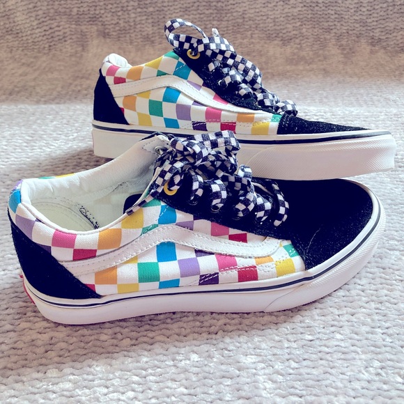Vans Old Skool Rainbow Checkerboard Skate Sneakers Women's 6.5 Men’s 5 - Picture 10 of 11